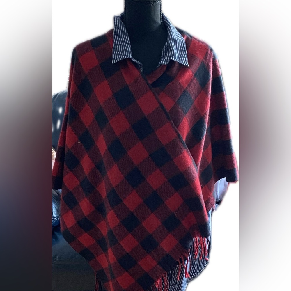 Red and Black Buffalo Plaid Poncho/Cape